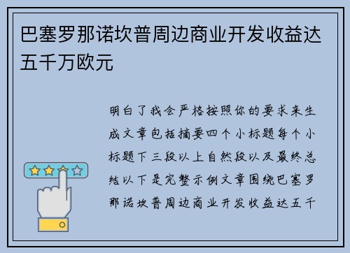 巴塞罗那诺坎普周边商业开发收益达五千万欧元 巴塞罗那诺坎普周边商业开发收益达五千万欧元